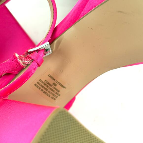 Steve Madden Lessa Platform Heels 9 NWOT Sandals Pink Satin Glam Cocktail Formal - Picture 4 of 6
